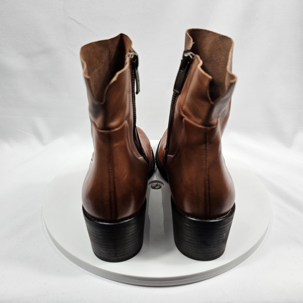 NWOT Paul Green Suzette Bootie Ankle Boot Heel Leather Zipper Brown Cognac 6.5 9 - Picture 7 of 16